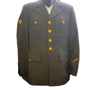 Vintage Army Green Military Jacket and Hat